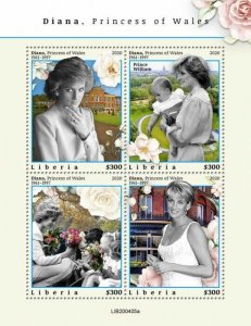 Liberia Royalty Stamps 2020 MNH Princess Diana of Wales Prince William 4v M/S