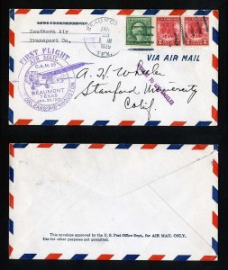 # 490, 645 CAM # 29 First Flight cover, Beaumont, TX to New Orleans - 1-23-1929