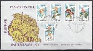 Suriname, Scott cat. B203-B207. Easter issue. Flowers shown. First day cover. *
