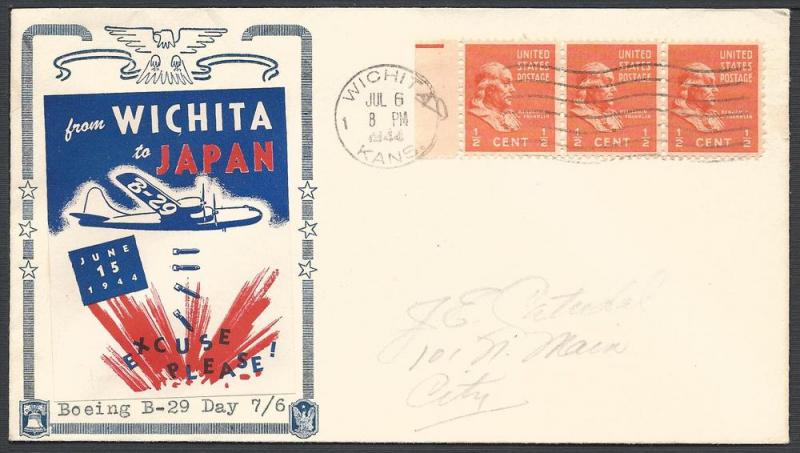 Scott # 803 Wichita to Japan; WWII Related