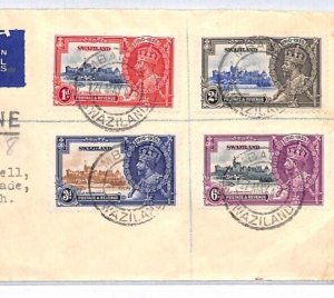 SWAZILAND KGV Cover 1935 SILVER JUBILEE *Set*{4} Mbabane-Scarborough 1936 YR105