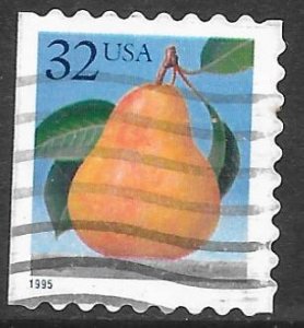 USA 2494: 32c Pear, no perfs on L, used, VF