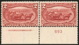 #286 2c Copper Red 1898 Trans Mississippi Imprint & Plate #693 Pair *MNH*