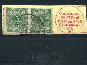 Germany  Office in China  Mi V46 pair on piece -Lakeshore Philatelics