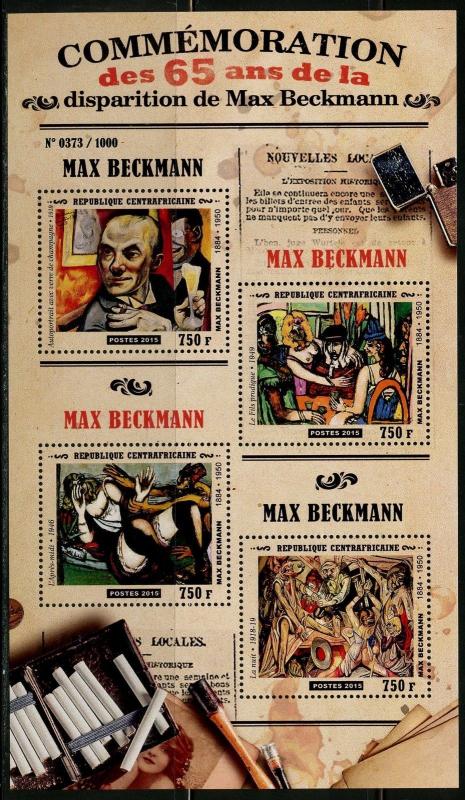 CENTRAL AFRICA 2015 65th MEMORIAL OF MAX BECKMANN  PAINTINGS SHEET MINT NH