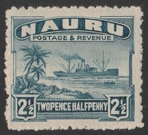 NAURU 1924 Ship 2½d greenish-blue, rough paper.