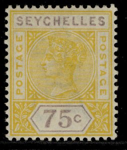 SEYCHELLES QV SG33, 75c yellow & violet, M MINT. Cat £55.