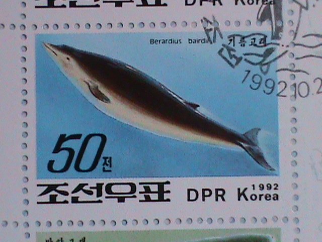 KOREA STAMP: 1992 SEA WALE MINI SHEET, CTO WITH FIRST DAY OF CANCEL