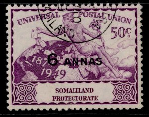 SOMALILAND PROTECTORATE GVI SG123, 6a on 50c purple, FINE USED.