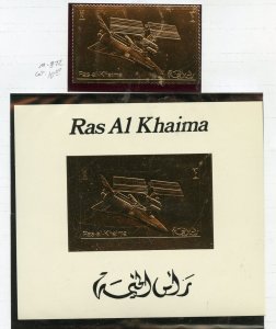 RAS AL KHAIMA SPACE SHUTTLE GOLD FOIL STAMP & DELUXE SOUVENIR SHEET MINT  NH