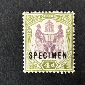 Nyasaland Protectorate: 1901 4d  purple / green, SG 57e  'Specimen'  Mint