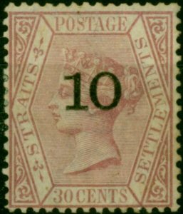 Straits Settlements 1880 10 on 30c Claret SG34 Good MM