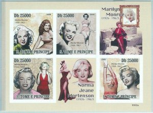 M1601 - S TOME & PRINCIPE, ERROR, 2009, IMPERF SHEET: Marilyn Monroe, Cinema