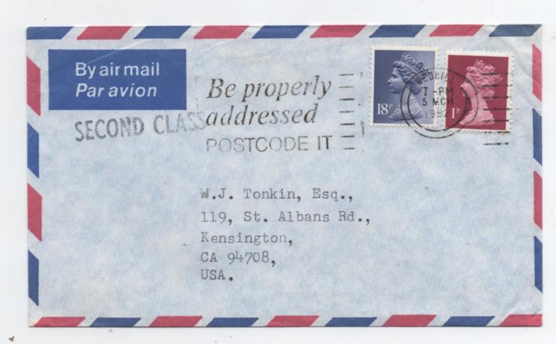 Great Britain Scott# MH23A  type 2, MH101  used on cover to U.S.A.