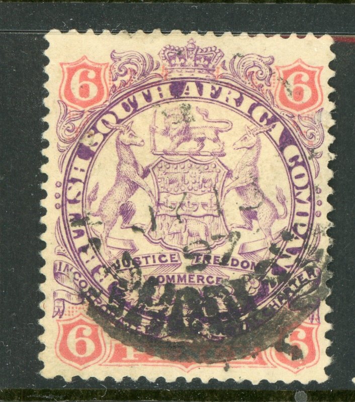 Southern Rhodesia 1896 British South Africa QV 6p Coat of Arms SG #33 VFU A446