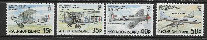 ASCENSION ISLAND - 1998 RAF 80th ANNIVERSARY - SCOTT 697 TO 700 - MNH