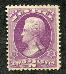 UNITED STATES O26 USED, PEN CANCEL, 2c JUSTICE