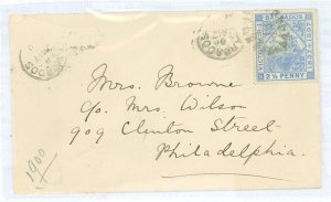 Barbados 84 Tied to cover to Philadelphia 1/17/1900. Backstamped rec'd Philadelphia 1/27/1900 & NY 1/27/1900