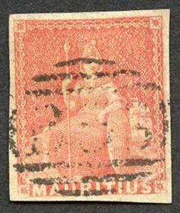 Mauritius SG28 (6d) Vermilion Fine used (creased)