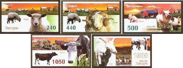 Belarus Belorussia Weissrussland 2007 Farm animals set of 5 stamps MNH