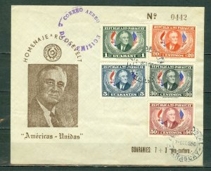 PARAGUAY 1950 ROOSEVELT #C184-88 SET on AIRMAIL FDC