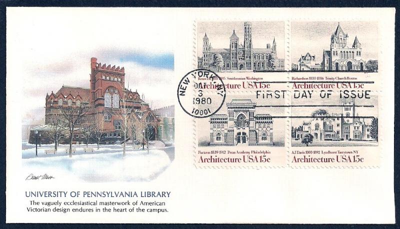 UNITED STATES FDC 15¢ Architecture BLK 1980 Fleetwood