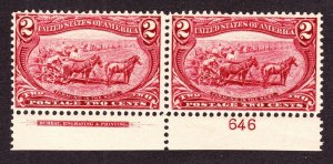 US 286 2c Trans-Mississippi Mint Plate #646 Bottom Pair F-VF OG NH SCV $160