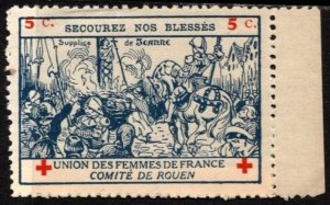 1916 WWI France Charity Stamp Red Cross 5 Centimes Union Women Rouen Committee