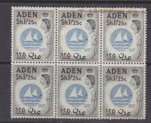 ADEN, 1956 QE, 1s.25 Blue & Black, block of 6, mnh./lhm., stains at top of 2