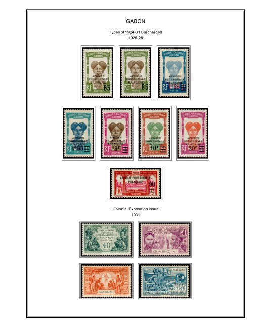 COLOR PRINTED GABON 1886-1933  STAMP ALBUM PAGES (14 illustrated pages)