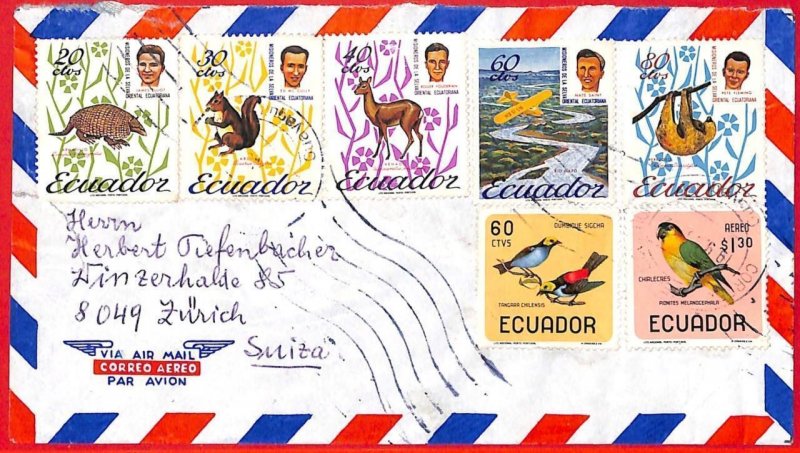 aa2633 - ECUADOR - POSTAL HISTORY - AIRMAIL COVER to SWITZERLAND Birds ARMADILLO