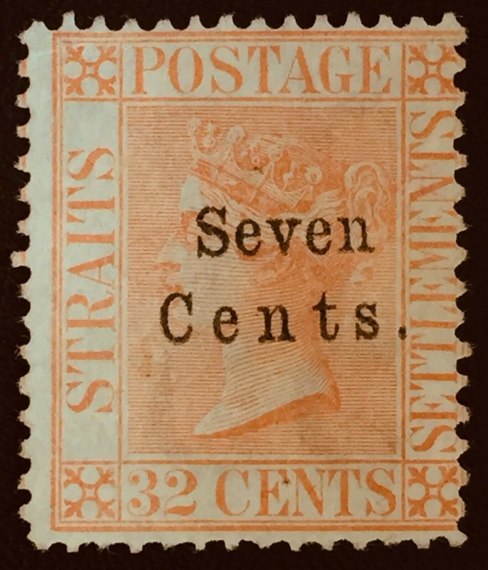 MALAYA 1879 STRAITS SETTLEMENTS QV 7c on 32c CC MNG SG#21 M2793