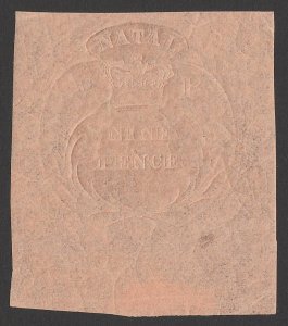 NATAL 1857 Embossed 9d, imperf, reprint from original die. cat £9500 as normal