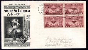 US 1002 Chemical Society Block of Four Fleetwood Pencil FDC