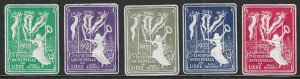 Liege, Belgium, 1905 Universal Exposition, Set of 5 Embossed Poster Stamps