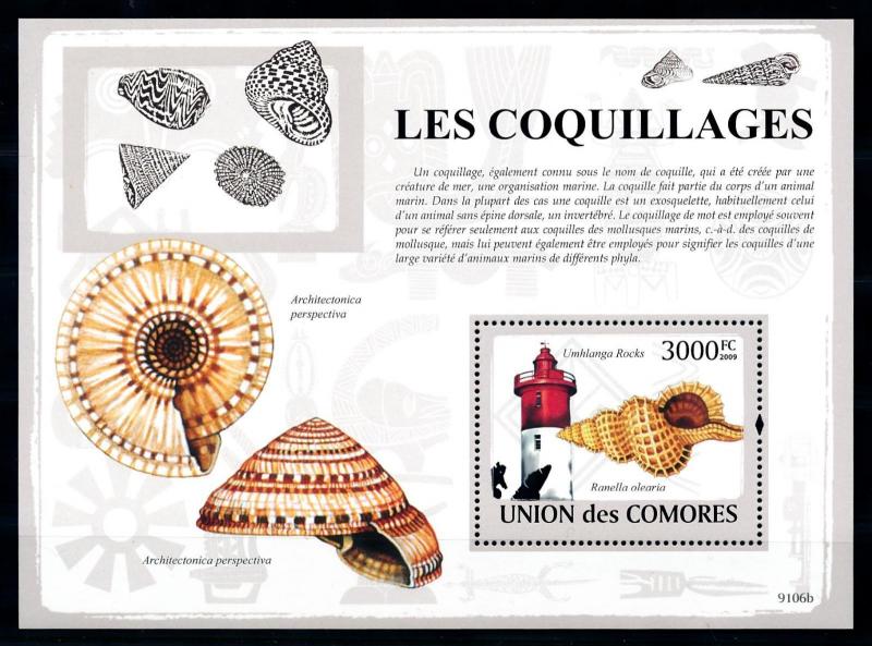 [96678] Comores Comoros 2009 Marine Life Seashells Lighthouse Sheet MNH