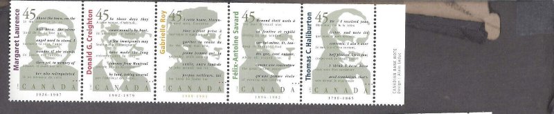 CANADA SCOTT 1626a AUTHORS BOOKLET STRIP OF 5 VF MINT NH BS23081