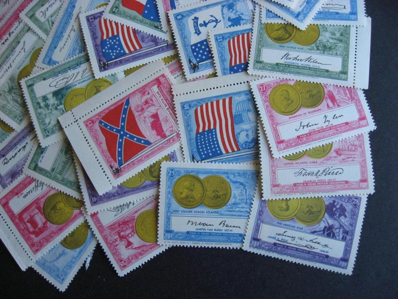 USA 48 MH Paul Helms famous american events etc labels. Note 15 have thins.