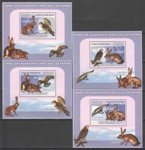 B1364 2008 Guinea-Bissau Savana Rabbits Birds Of Prey Animals 4 Lux Bl Mnh