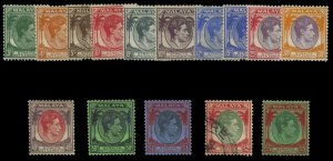 Straits Settlements #240-252, 1937-41 George VI, 3c-$5, 5c and $2 used, balan...