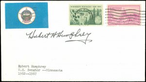 Minnesota Mayor, Senator, US Vice President HUBERT H. HUMPHREY Autograph Cover! 