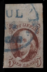 MOMEN: US STAMPS #1 IMPERF 9.2mm MARGIN USED LOT #84872*