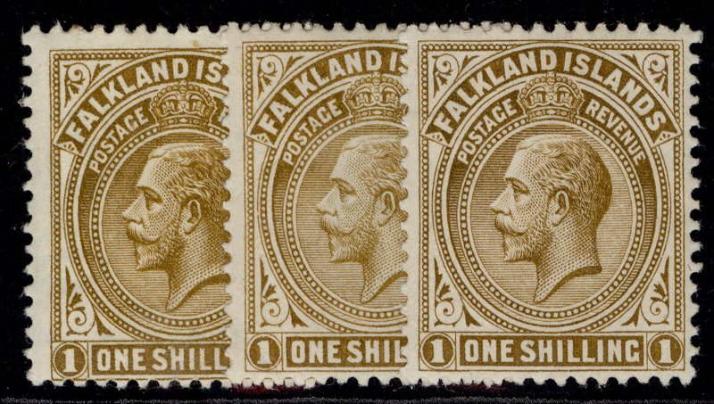 FALKLAND ISLANDS GV SG65 + 65a + 65b, 1s SHADE VARIETIES, M MINT. Cat £165.