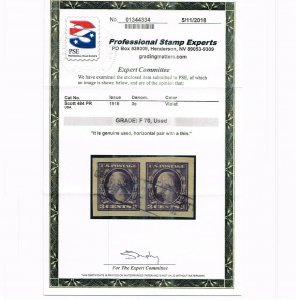 EXCEPTIONAL GENUINE SCOTT #484 MASSIVE USED TYPE-II PAIR PSE CERT GRADED FINE 70