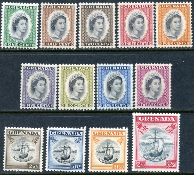 GRENADA Sc#171-183 SG#192-204 1953-59 QEII Defins Complete Set OG Mint LH