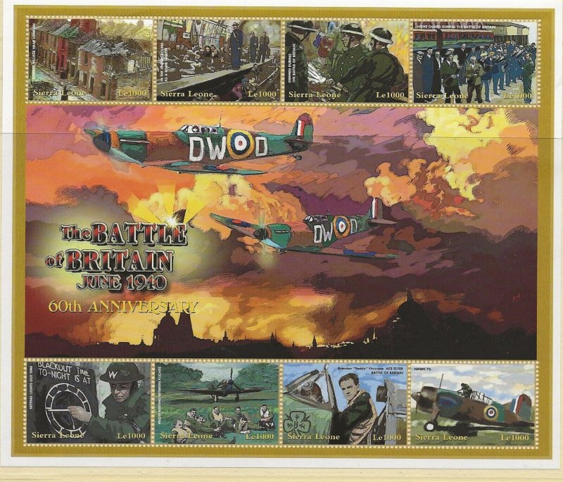 thematic stamps Sierra Leone 2001 Battle of Britain sheet of 8 sg.3711-8 MNH