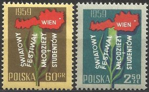 Poland 1959 MNH Stamps Scott 861-862 Youth and Students Festival Austria Flower