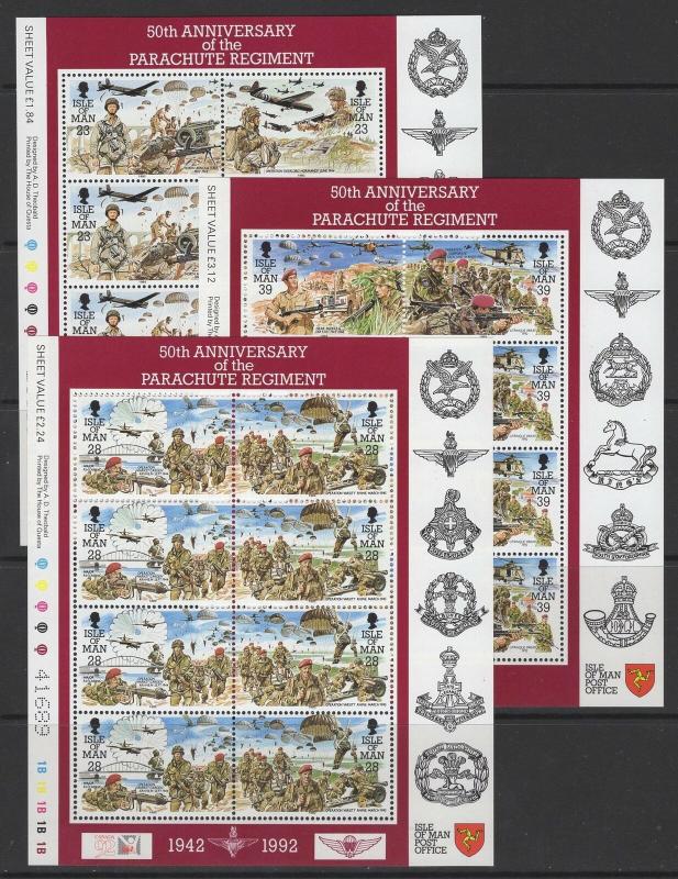 ISLE OF MAN SG502/7 1992 ANNIVERSARY OF PARACHUTE REGIMENT SHEETLETS MNH