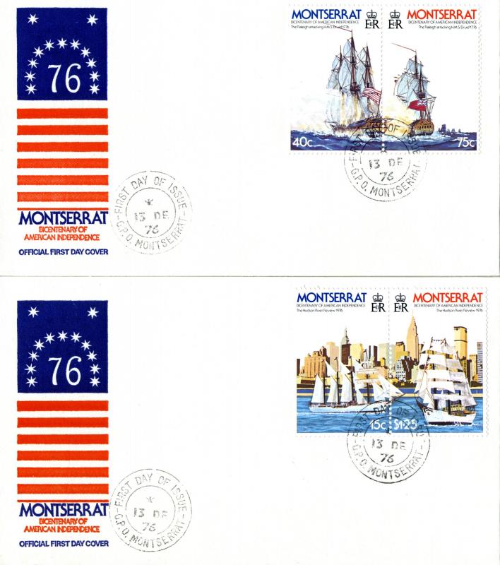 1976 Montserrat Sc 359a 361a First Day Cover American Independence Tall Ship FDC