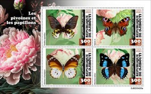 DJIBUTI - 2023 - Peonies & Butterflies - Perf 4v Sheet - Mint Never Hinged